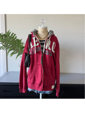 Aeropostale Red Logo Oversized Hoodie XL | Indie Sleaze Y2K Zip Hoodie